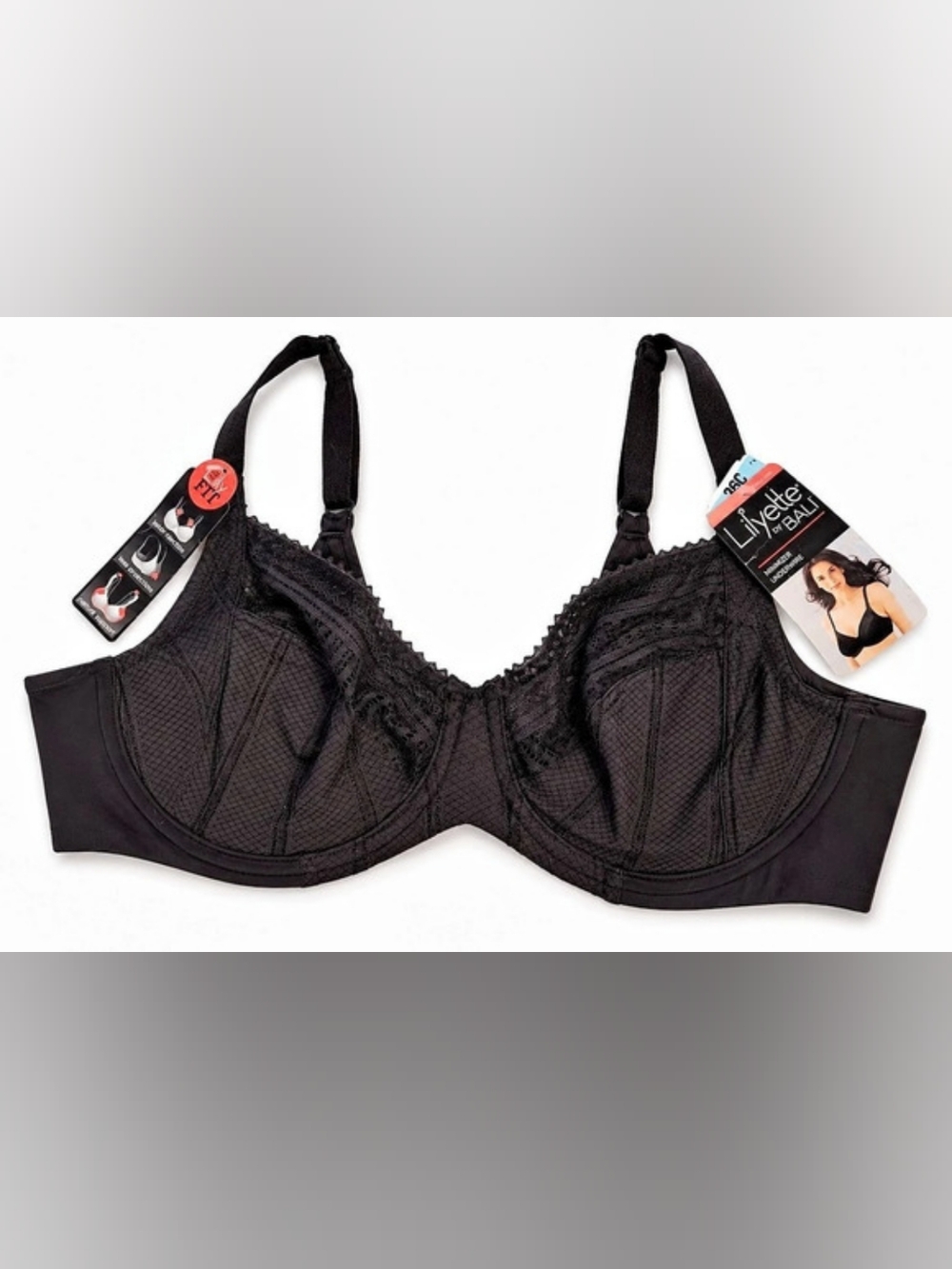 Lilyette Enchantment Lace Minimizer Underwire Bra Black 36C NWT